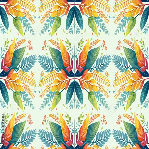 Seamless pattern  botanical Elegant vine trails looping through pastel abstract shapes and gold foil textures.