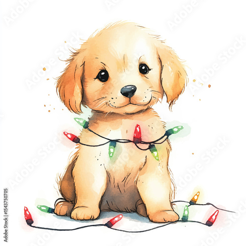 Adorable Golden Retriever Puppy Adorned with Festive Christmas Lights (3)