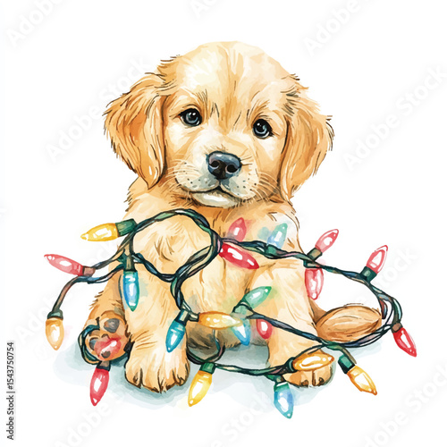 Adorable Golden Retriever Puppy Adorned with Festive Christmas Lights (4)