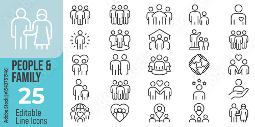 people and family Line Editable Icons set. Vector illustration in modern thin line style of relationships related icons