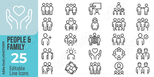 people and family Line Editable Icons set. Vector illustration in modern thin line style of relationships related icons