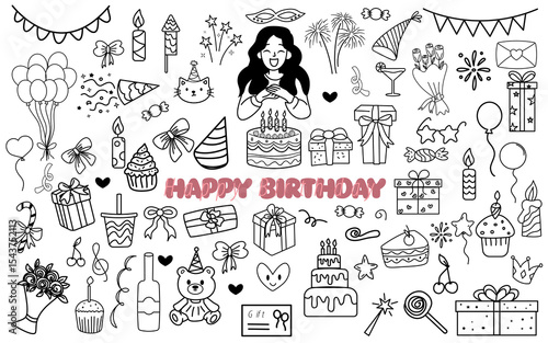 happy birthday party doodle element icon decoration