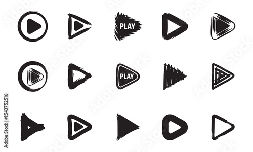 A set of play and pause icons designed with a grunge or hand-drawn aesthetic vector art on white