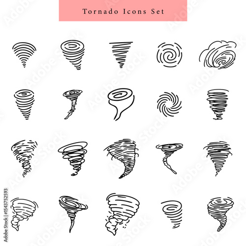 Tornado storm icon simple set line art hand drawn
