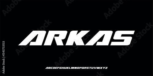 Vector illustration of bold italic style alphabet letters and geometric design. Suitable for technology, automotive, game titles, e-sports, futuristic branding, science fiction logos.
