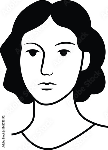 Elegant vector illustration of a woman with long black hair, featuring a stylish face sketch with captivating eyes and lips, exuding beauty and fashion glamour