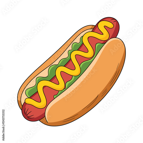 A cartoon illustration of a hot dog