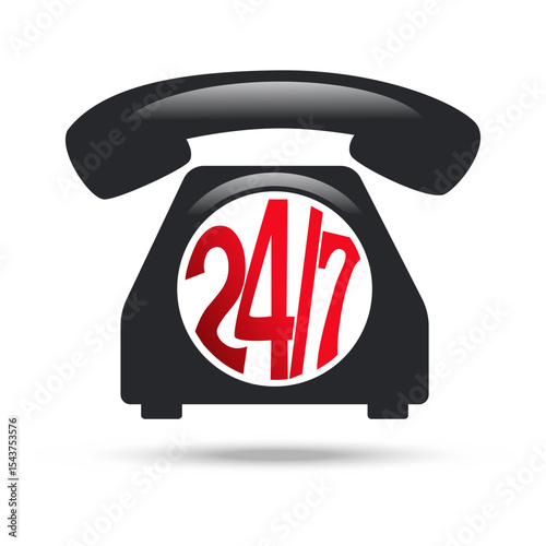 24/7 service sign customer service telephone around the clock vector sign