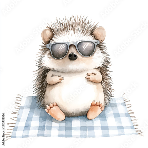 Adorable Hedgehog in Sunglasses Relaxing on a Picnic Blanket (2)