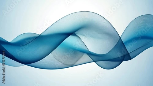 Abstract Blue Wave Forms Flowing Smoothly Across Light Background in Dynamic Motion