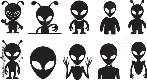 Alien Extraterrestrial Silhouette Icon Set