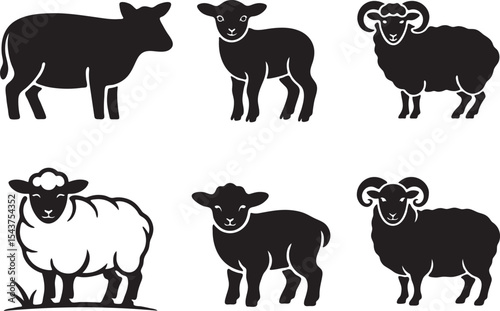 Farm Animal Sheep Silhouette Set