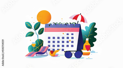 Summer Beach Fun: Holiday Planning & Relaxation Under the Sun Illustration