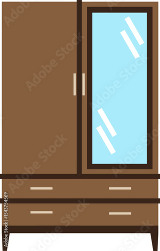 Wooden Wardrobe: A modern wooden wardrobe with a large mirror, providing a blend of functionality and aesthetic appeal in any room, it gives more storage space and a stylish element