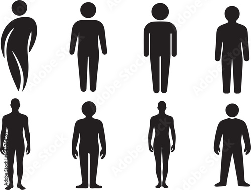 Human body outline icon set black silhouette vector