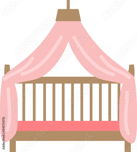 Enchanting Canopy Bed: An illustration of a charming bed, complete with a soft pink canopy, evokes a sense of comfort and enchantment, perfect for nurseries or children's bedrooms.