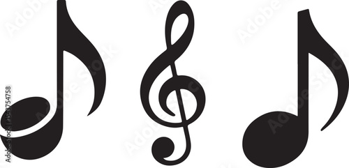 Musical note icon treble clef black silhouette vector