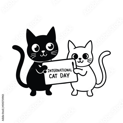 Cute Chibi Baby Cats Holding Signs Vector – International Cat Day Design.