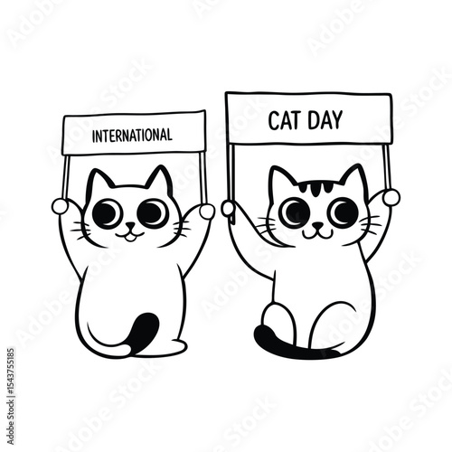 Cute Chibi Baby Cats Holding Signs Vector – International Cat Day Design.