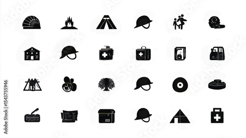 Icon Illustration: Military Symbol and Healthcare in Community Support
