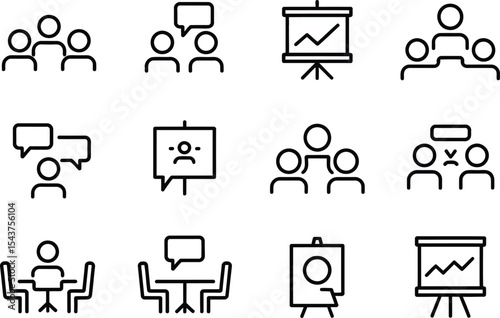 Various business meeting and presentation icons displayed in a grid format