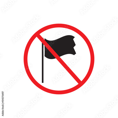 Simple flag icon. Not allowed, black object in red warning sign with transparent background