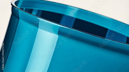 Closeup of Transparent Blue Glass Curves with Reflection and Smooth Surface