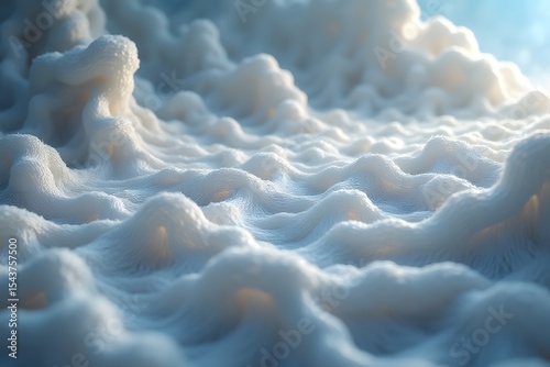 A floating terrain of woven silk fibers forming optical illusions.