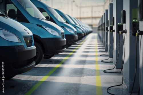 Electric Car. Modern Electric Vehicle. Electric Car Charging at Station. Eco-Friendly Vehicle Connected to Power Source. Clean Energy and Sustainable Transportation Concept with copy space.	