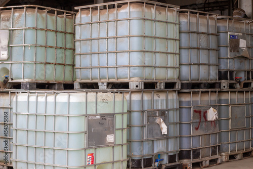 Industrial bulk containers filled with liquids