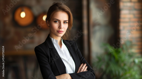 Photo of beautiful business girl in office