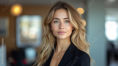 Photo of beautiful business girl in office