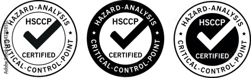 black and white HACCP certified badges with checkmark and circular text used for food safety compliance labels	