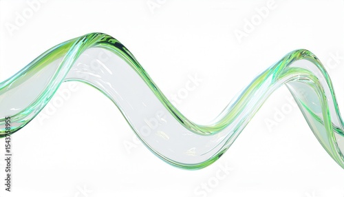  abstract green glass wave curve on white background with fluid transparency and light reflections for web design, branding, or product presentation