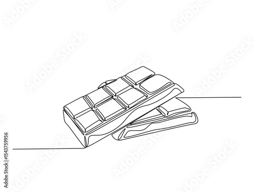 Chocolate bar in single line draw illustration. Continuous one line drawing of sweat chocolate bar. Editable stroke.