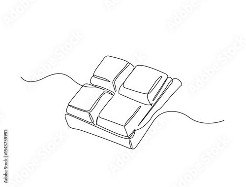 Chocolate bar in single line draw illustration. Continuous one line drawing of sweat chocolate bar. Editable stroke.
