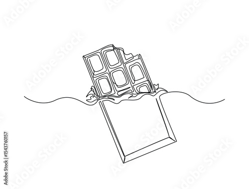 Chocolate bar in single line draw illustration. Continuous one line drawing of sweat chocolate bar. Editable stroke.