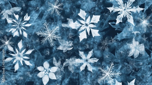 Seamless Snowflake Pattern Over A Rich Blue Background, Capturing The Essence Of Winter's Beauty And Delicate Frosted Designs