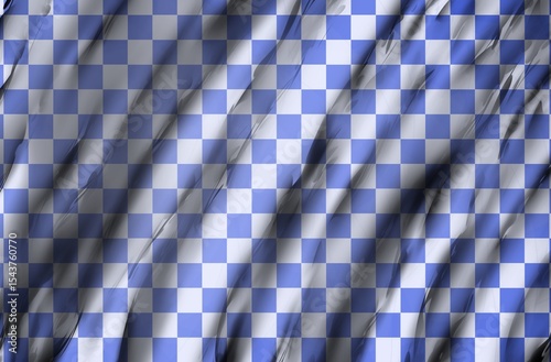 blue mosaic background, Realistic blue and white checkered textile pattern with soft shadows and folds, creating a fabric-like surface. Ideal for backgrounds, textile designs, digital mockups