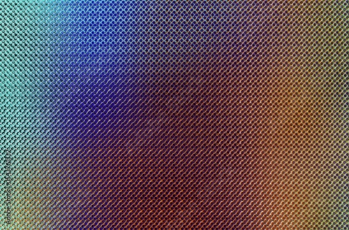 A close-up macro image showing a vibrant, abstract, iridescent texture with a dot grid pattern, resembling insect wing scales or a microscopic surface. Ideal for backgrounds, technology themes