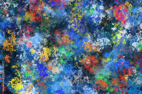 A vibrant and dynamic abstract background featuring colorful paint splatters and brush strokes. This high-resolution image is perfect for creative projects, digital art, posters, and design templates