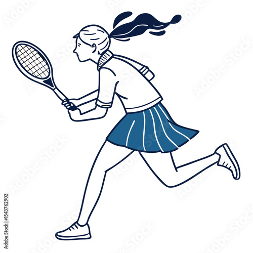 Silhouette of Isolated Tennis Girl – Female Athlete Vector Illustration