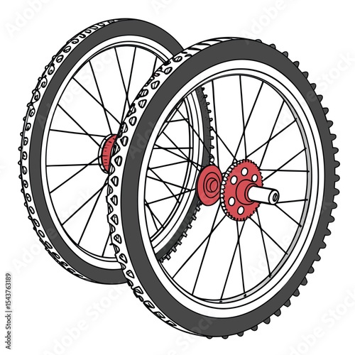 Vintage vector bicycle wheel with spokes, tire, and rim