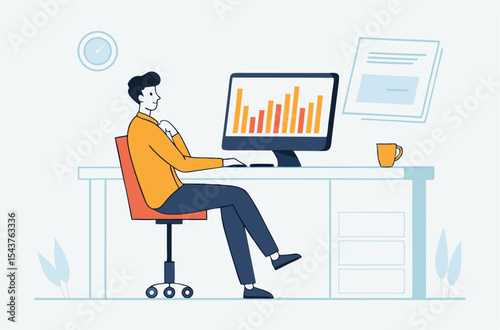 Flat Business people working on computer concept and business people analytics and monitoring investment and finance report graph on monitor concept 
