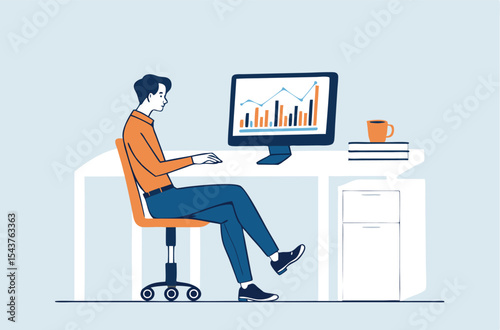 Flat Business people working on computer concept and business people analytics and monitoring investment and finance report graph on monitor concept 
