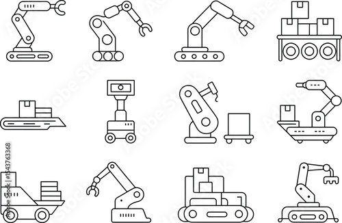 A collection of outline illustrations depicting various automated machinery types