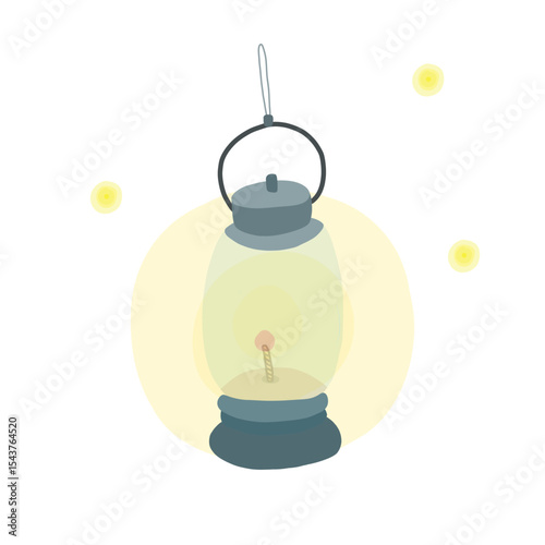 Yellow Light of Lantern and Fireflies editable vector Design Illustration