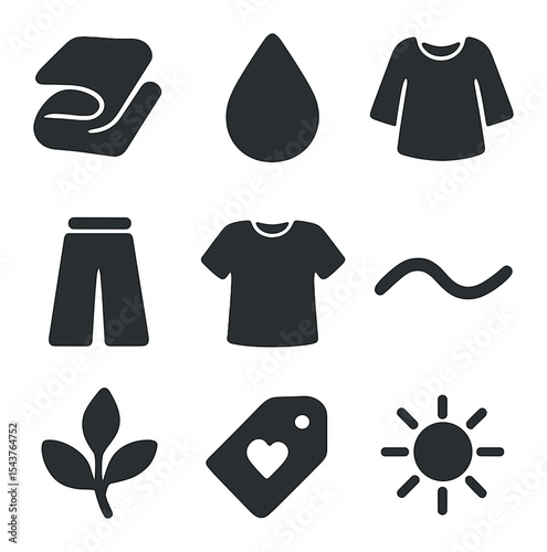 Mindful Dressing Icons. Solid, filled icons set of mindful dressing choices: gentle fold, soft tone, relaxed