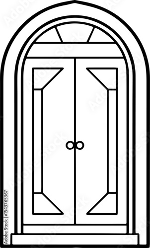 Door black outline vector and illustration, coloring book page
