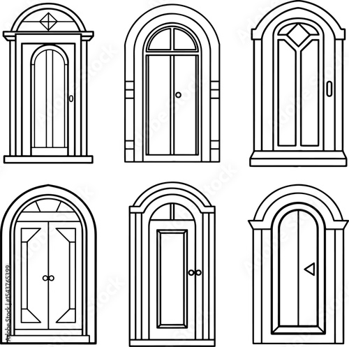 Set of Door black outline vector and illustration, coloring book page
